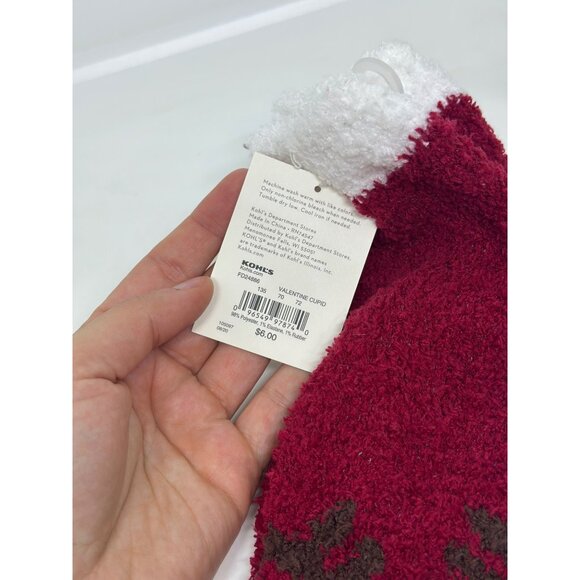 NEW Kohl’s Cozy Fleece Socks Teddy Bear Face Red Size 9-11 Soft Warm Slipper - Picture 4 of 4